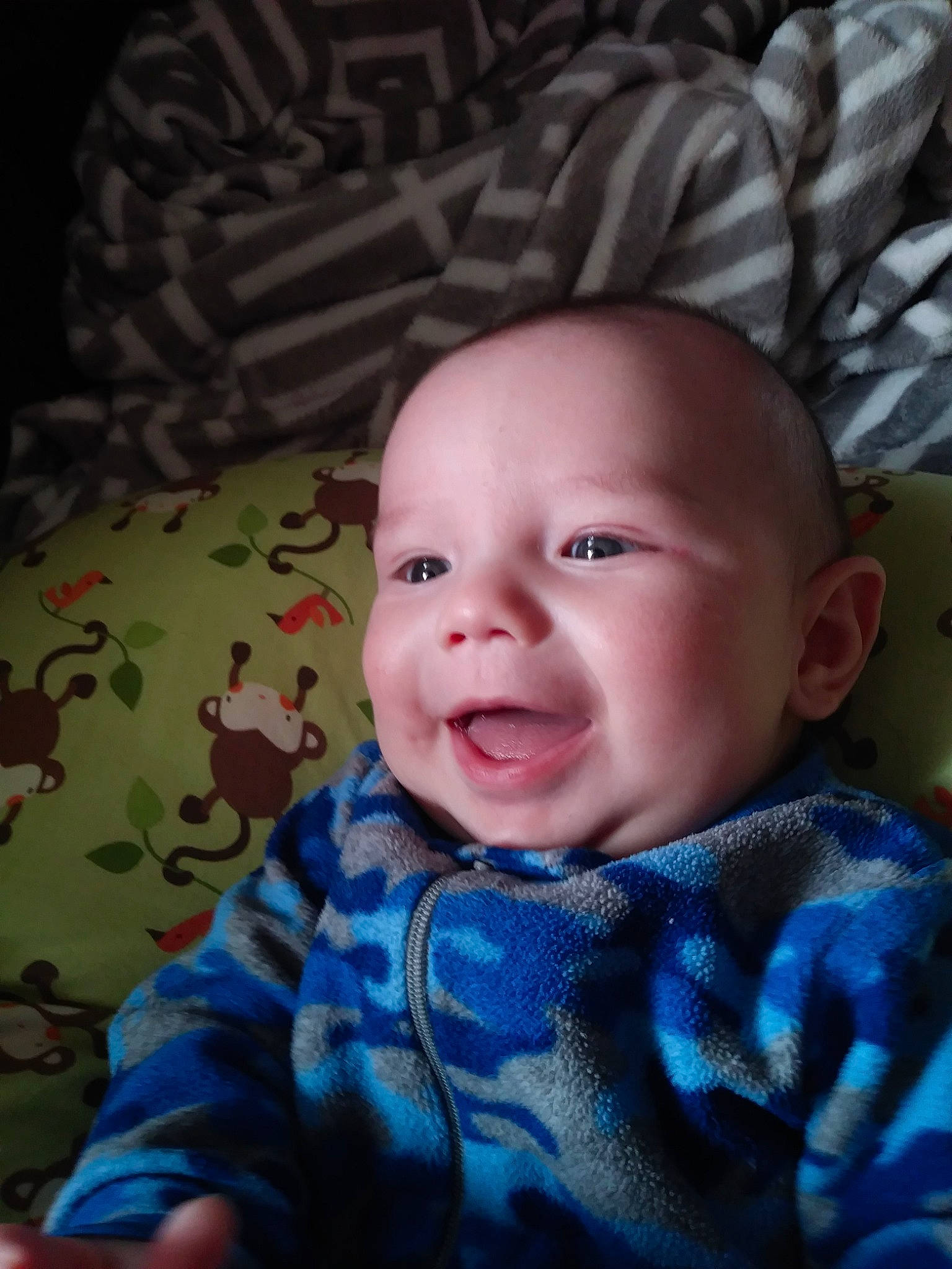 Stevie-ray is registered to the contest to win money with this photo: blue, boy, cheek, child, chin, emotion, eye, face, facial_expression, forehead, head, infant, laughter, lip, mouth, nose, person, skin, smile, toddler