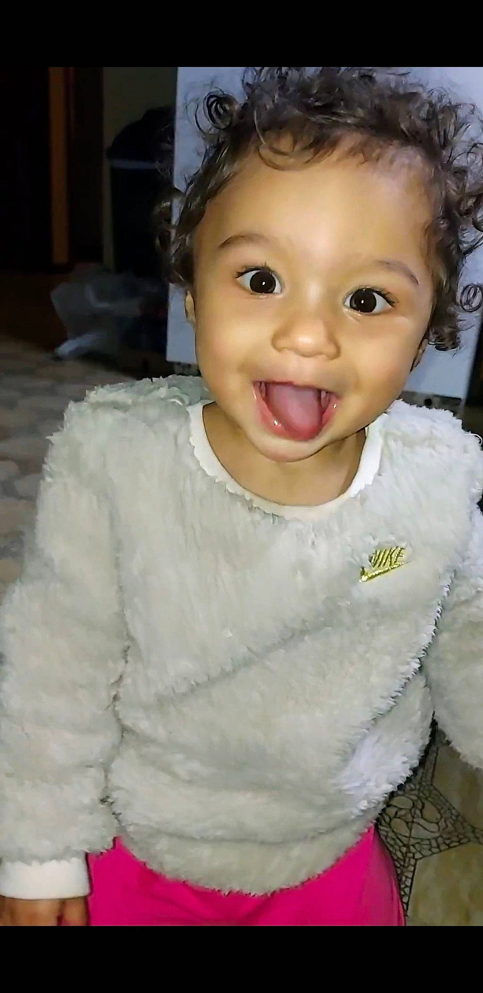 Kahlani joined the competition — help win amazing prizes! baby_toddler_clothing, cheek, chin, eye, eyebrow, eyelash, facial_expression, forehead, gesture, hair, happy, head, iris, lip, nose, person, pink, skin, sleeve, smile