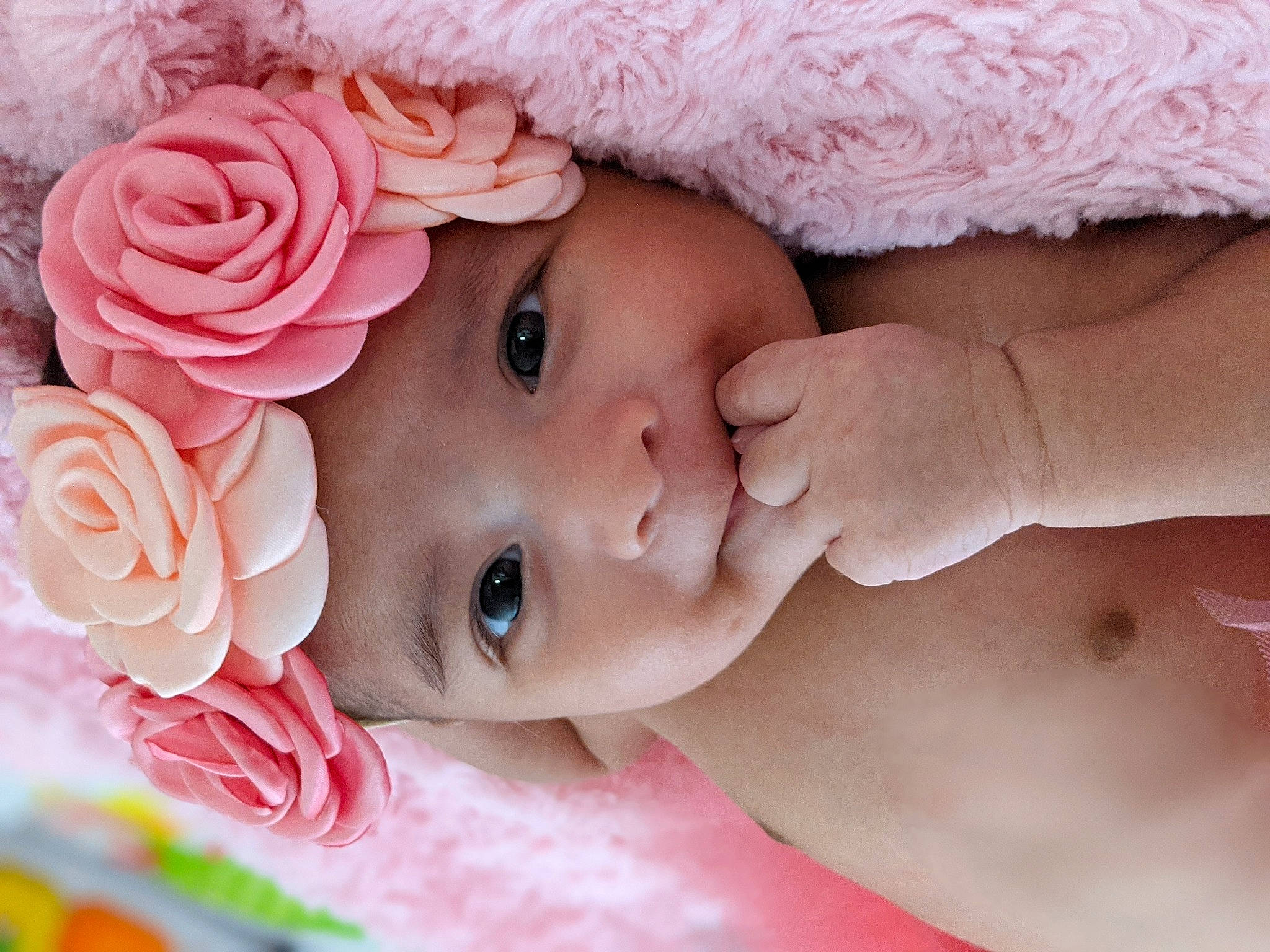 Talia joined the competition — help win amazing prizes! baby, beauty, cheek, child, close_up, eye, face, hair_accessory, hand, happy, head, headgear, headwear, lip, mouth, nose, person, photography, pink, skin