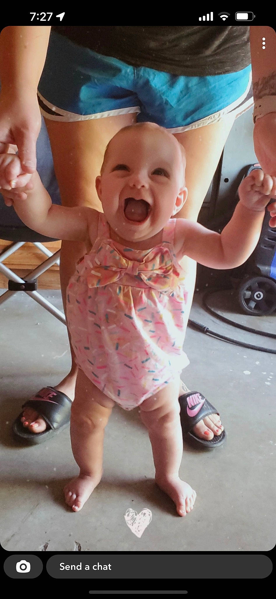 Oaklyn joined the competition — help win amazing prizes! arm, baby, baby_toddler_clothing, blue, cap, child, finger, fun, gesture, hand, happy, hat, mouth, person, photograph, pink, skin, smile, snapshot, toddler