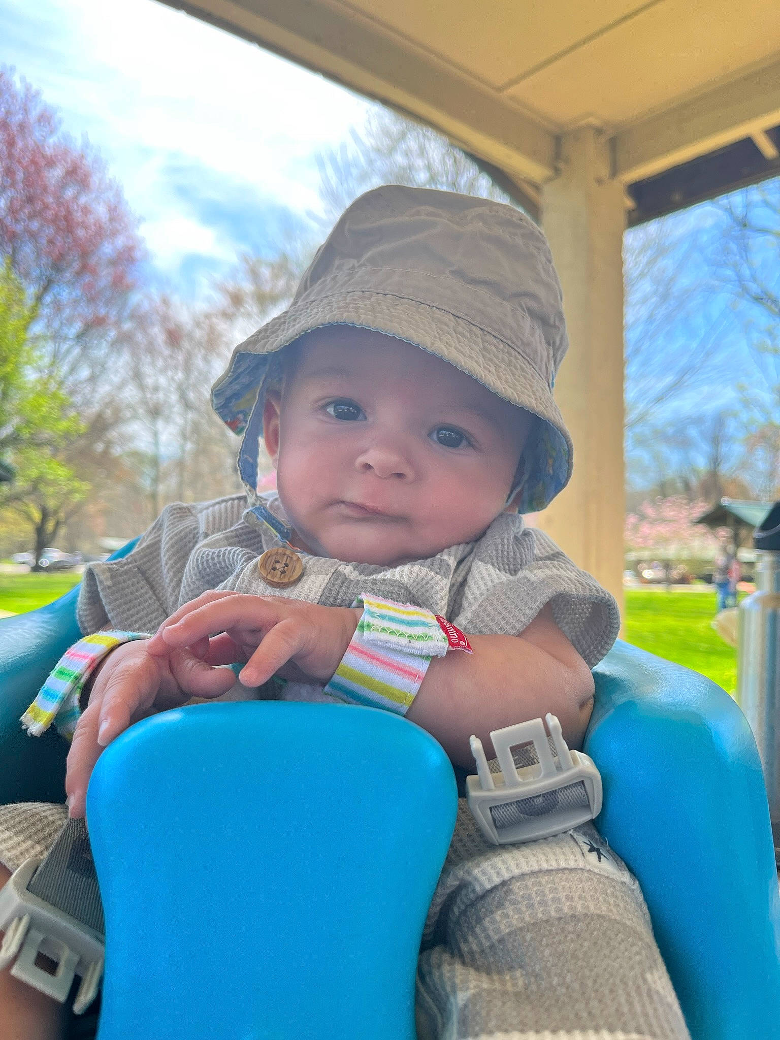 Baylor joined the competition — help win amazing prizes! baby, baby_carriage, baby_toddler_clothing, cap, cool, face, fun, grass, happy, hat, headwear, leisure, mammal, people, person, plant, public_space, skin, sky, sun_hat