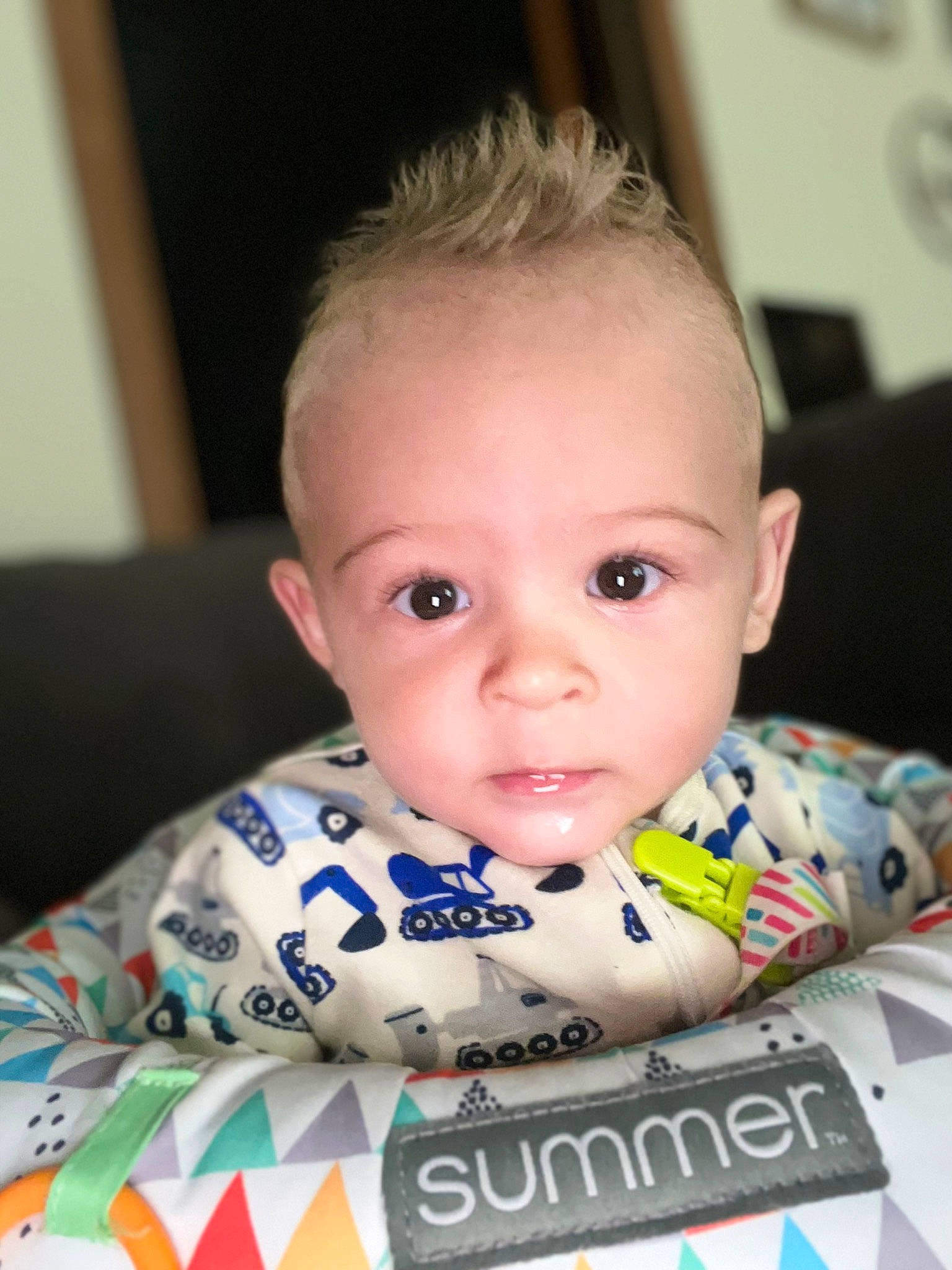 Baylor is registered to the contest to win money with this photo: baby, baby_products, baby_toddler_clothing, cheek, child, chin, comfort, eyebrow, eyelash, font, fun, happy, iris, nose, person, portrait_photography, room, sitting, sleeve, smile