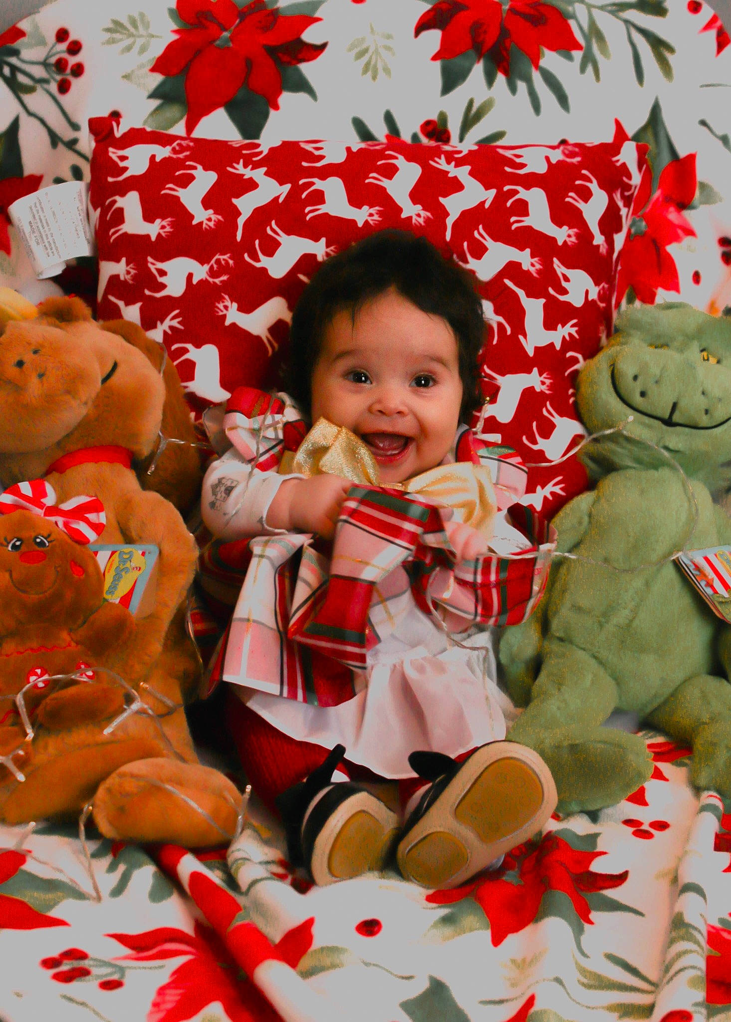 Aislynn is registered to the contest to win money with this photo: baby, baby_playing_with_toys, baby_products, baby_toddler_clothing, baby_toys, carmine, child, fictional_character, human_body, joy, person, plush, red, sock, stomach, stuffed_toy, toddler, toy