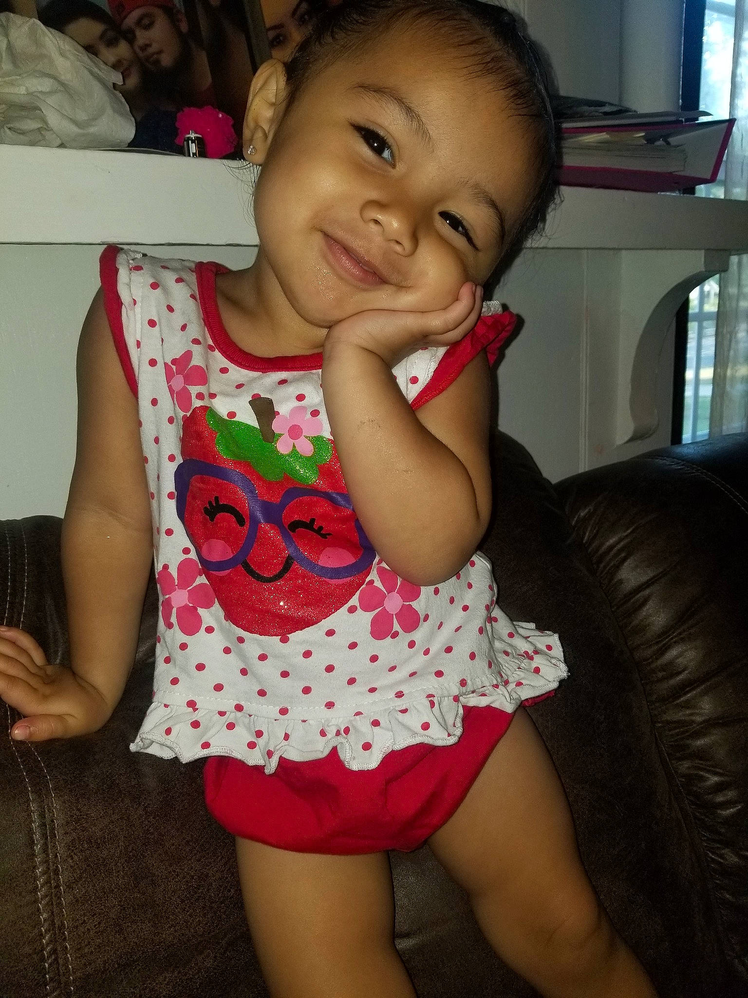 Briciyana joined the competition — help win amazing prizes! cheek, child, daughter, headwear, joy, leg, person, pink, skin, smile, thigh, toddler, under_exposed