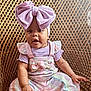 Alyssa Nevaeh joined the competition — help win amazing prizes! baby, child, infant, girl, bow, headband, pastel_colors, wicker_chair, woven, clothing, sitting, cute, smiling, indoors, portrait, happy, hand, foot, furniture, casual