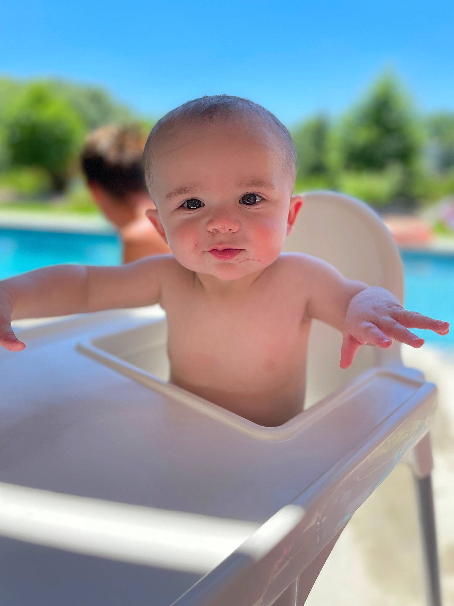 Daxton joined the competition — help win amazing prizes! baby, baby_products, baby_toddler_clothing, bathing, chest, child, eye, fun, happy, head, human_body, leisure, muscle, person, recreation, sitting, skin, sky, swimming_pool, toddler