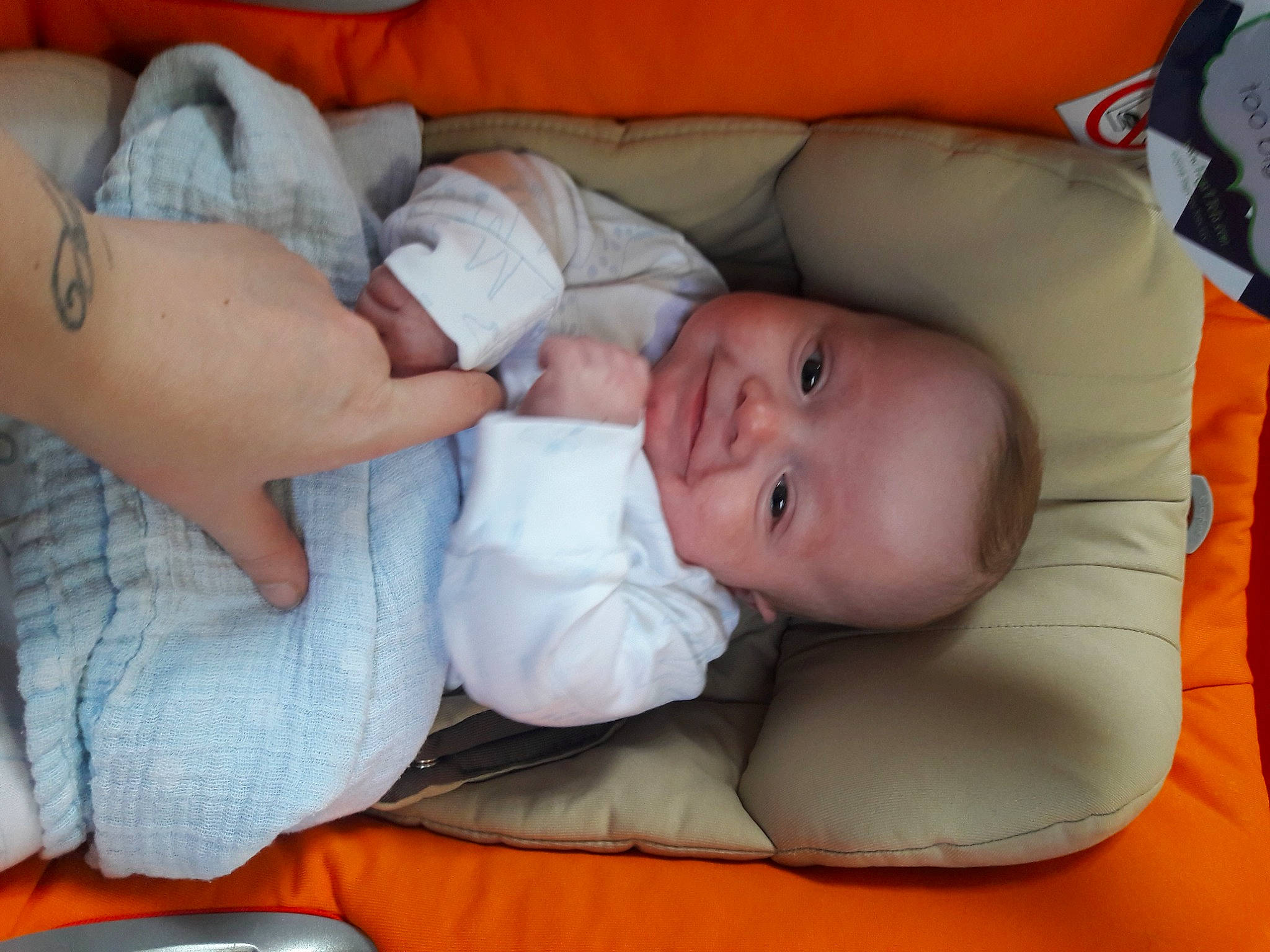 Leo James joined the competition — help win amazing prizes! baby, baby_products, baby_toddler_clothing, bedtime, cheek, child, comfort, facial_expression, finger, linens, mouth, nap, orange, person, room, skin, sleep, thumb, toddler