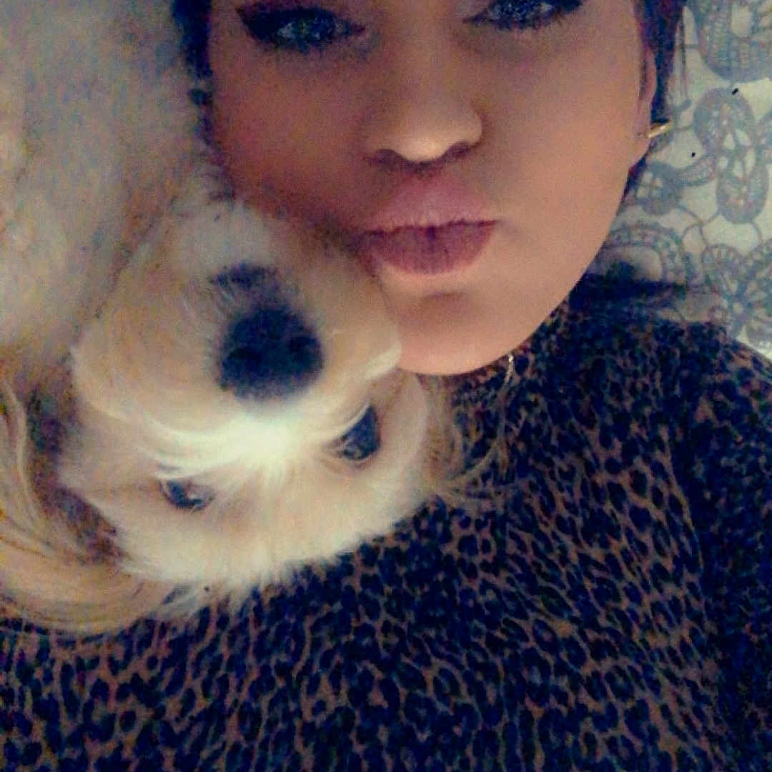 Dashi is registered to the contest to win money with this photo: accessories, adult, animal, canine, dog, face, female, glasses, happy, head, lady, person, pet, photography, portrait, puppy, selfie, smile, whitedog, woman