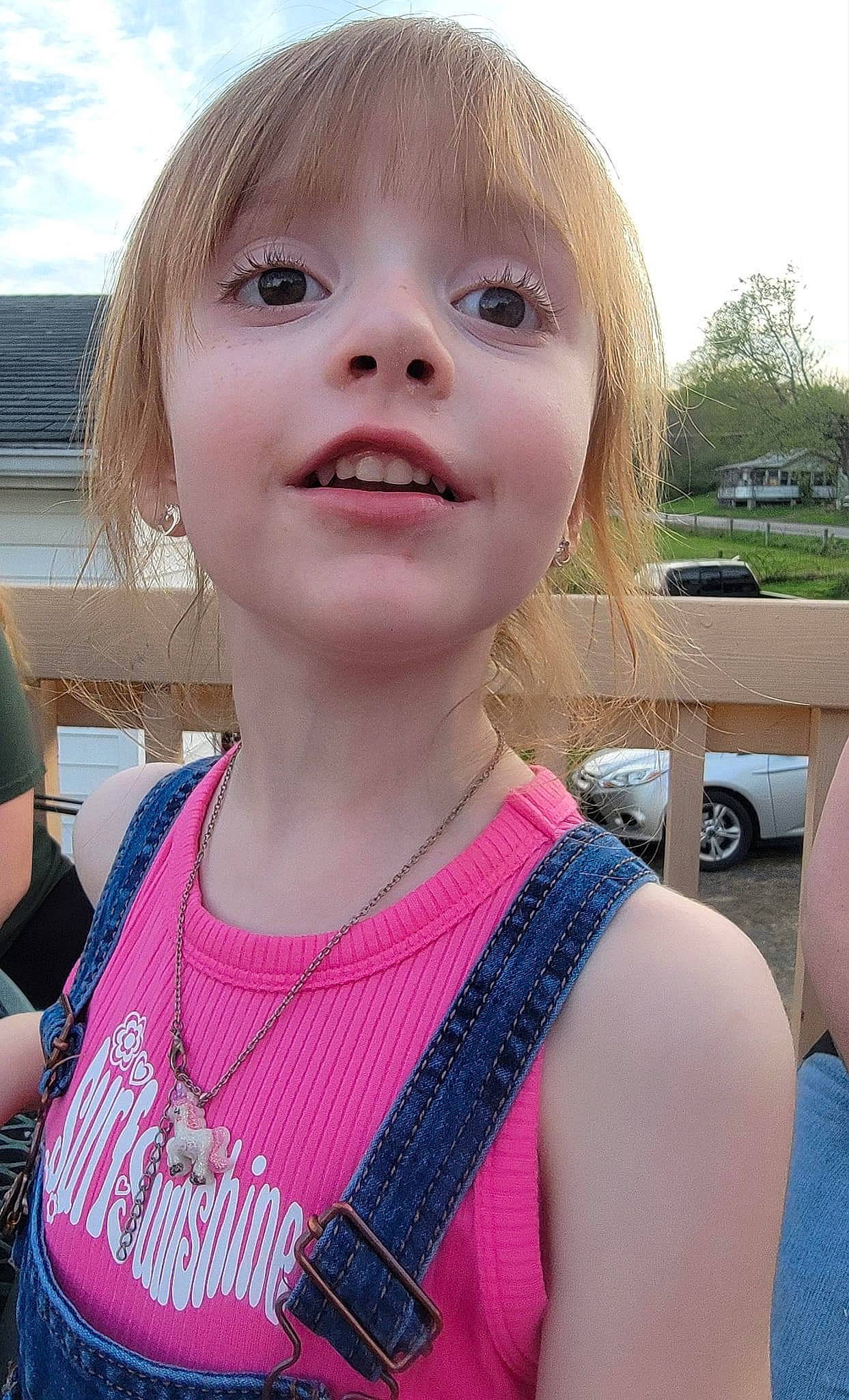 Peyton is registered to the contest to win money with this photo: bangs, beauty, blond, chin, cool, eyebrow, eyelash, happy, iris, jaw, layered_hair, lip, long_hair, magenta, person, pink, shoulder, skin, sky, smile