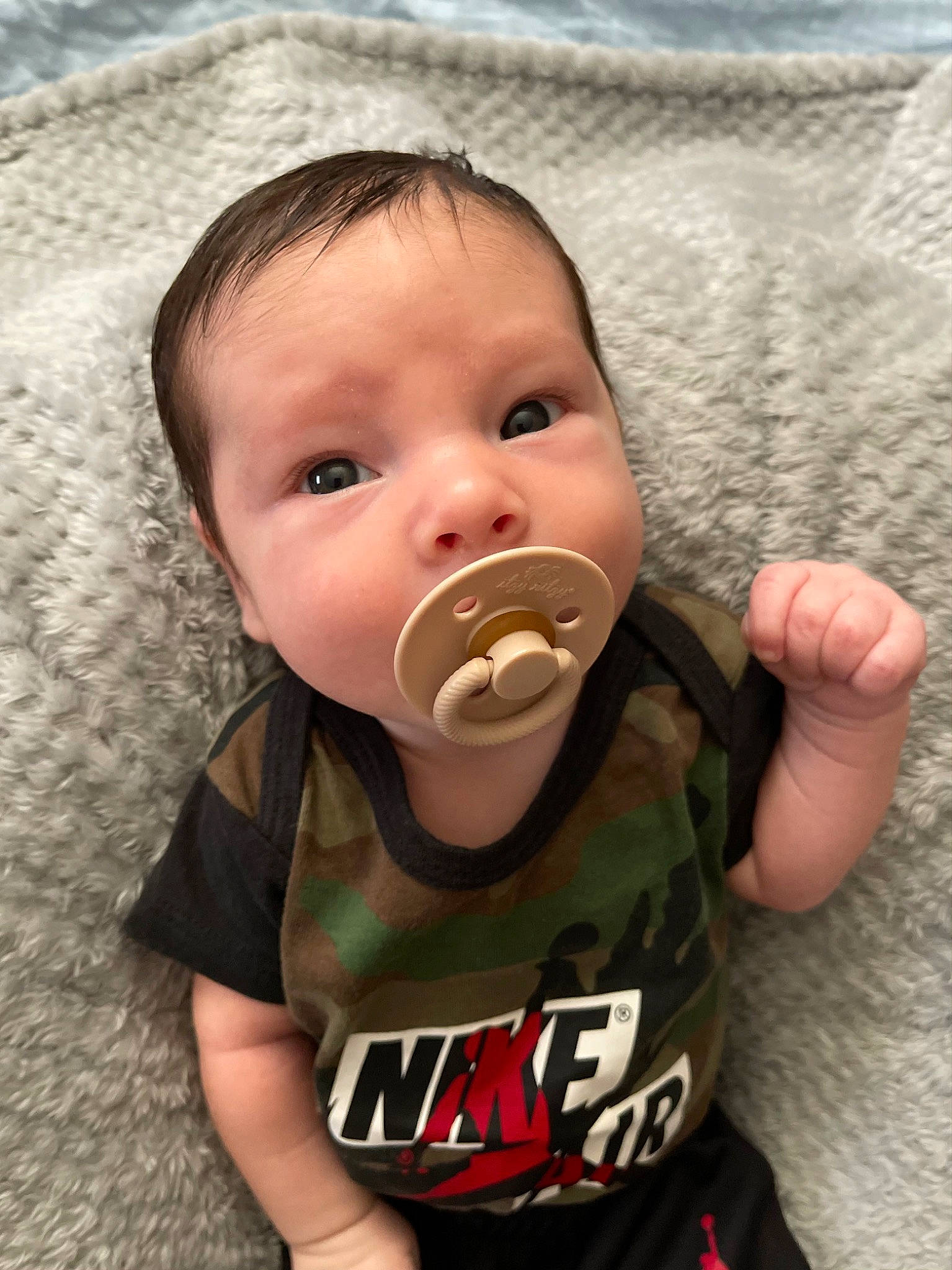 Cashton is registered to the contest to win money with this photo: baby, baby_toddler_clothing, cheek, comfort, drinkware, ear, eye, eyebrow, eyelash, finger, gesture, happy, iris, lip, mouth, nose, person, skin, sleeve, thumb