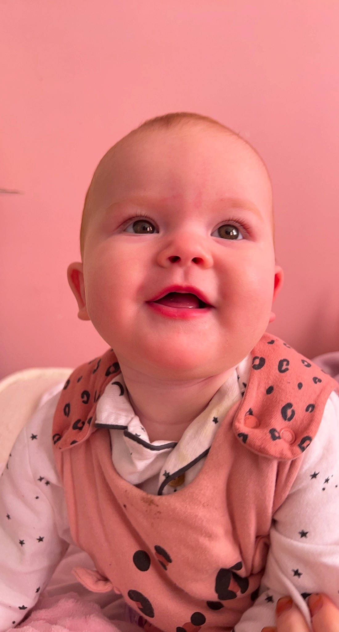 Laila joined the competition — help win amazing prizes! baby, baby_laughing, baby_toddler_clothing, cheek, child, collar, comfort, dress_shirt, happy, iris, lip, pattern, peach, person, pink, portrait_photography, skin, sleeve, smile, throat