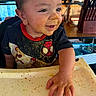 Maxamus joined the competition — help win amazing prizes! toddler, child, messy, food, highchair, face, hand, spiderman, shirt, smiling, indoor, kitchen, table, crumbs, happy, person, young, cute, playful, baby