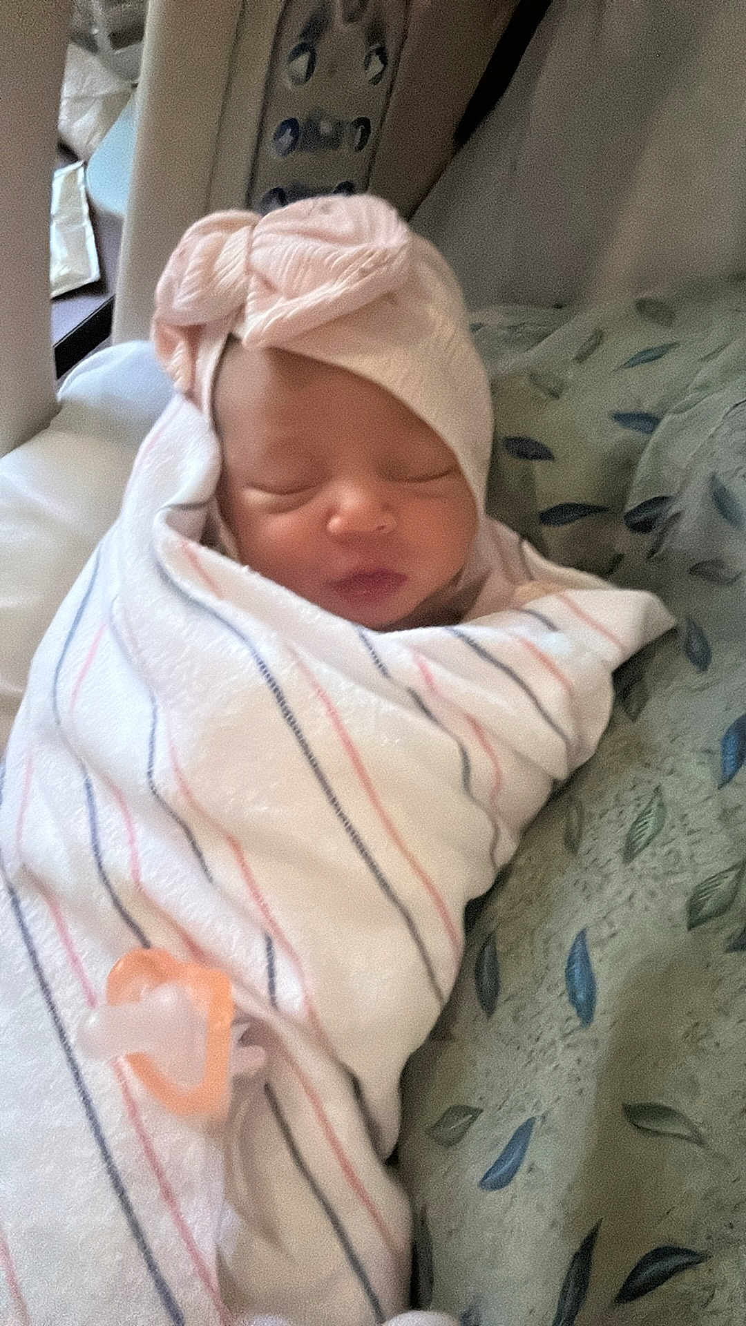 Adalynn joined the competition — help win amazing prizes! baby, newborn, swaddle, blanket, hat, pacifier, sleeping, hospital_bed, bassinet, portrait, infant, bow, cozy, soft, bedding, face, peaceful, cute, pink, newborn_hat