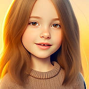 Lana participe au concours pour gagner de l'argent avec cette photo : child, girl, portrait, smile, brown_hair, brown_eyes, sweater, cozy, warm_light, glow, face, young, cute, digital_art, rendered, soft_light, happy, closeup, child_portrait, casual_clothing