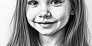 Lana a rejoint le concours — aidez-le/la à gagner de superbes lots ! child, girl, portrait, sketch, drawing, pencil_art, long_hair, smile, face, young, artistic, monochrome, detailed, texture, clothing, head, expression, innocence, realistic, hair