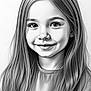 child, girl, portrait, sketch, drawing, pencil_art, long_hair, smile, face, young, artistic, monochrome, detailed, texture, clothing, head, expression, innocence, realistic, hair