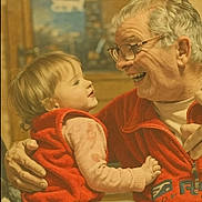 Alyna participe au concours pour gagner de l'argent avec cette photo : adult, affection, candid, child, close_up, elderly_man, family, glasses, happy, indoor, interaction, joy, love, people, portrait, red_jacket, red_vest, smiling, toddler, warmth