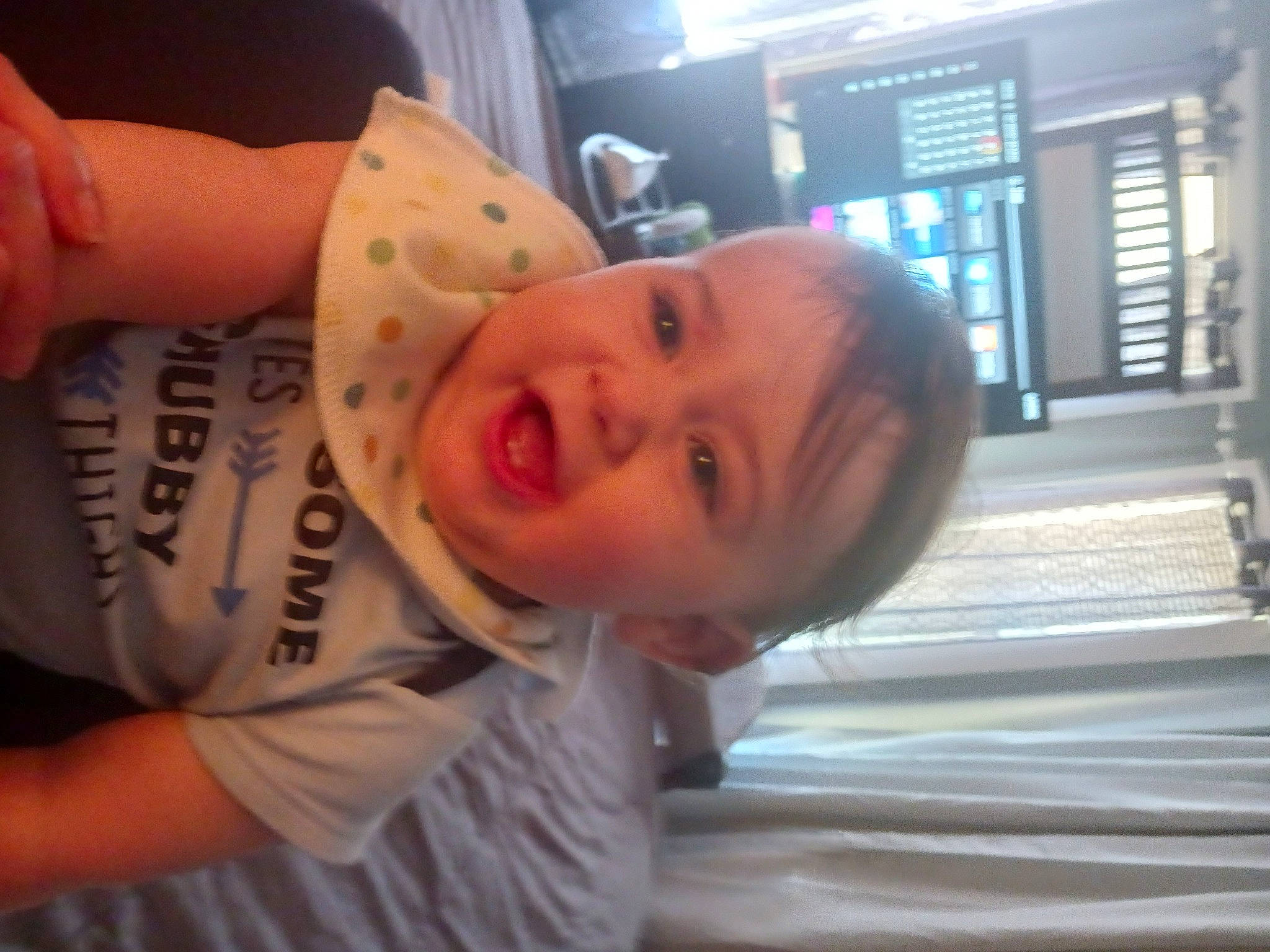 Calvin is registered to the contest to win money with this photo: baby, cheek, chin, ear, elbow, eyelash, finger, forehead, fun, happy, jaw, lip, mouth, nose, person, skin, sleeve, smile, toddler, trunk