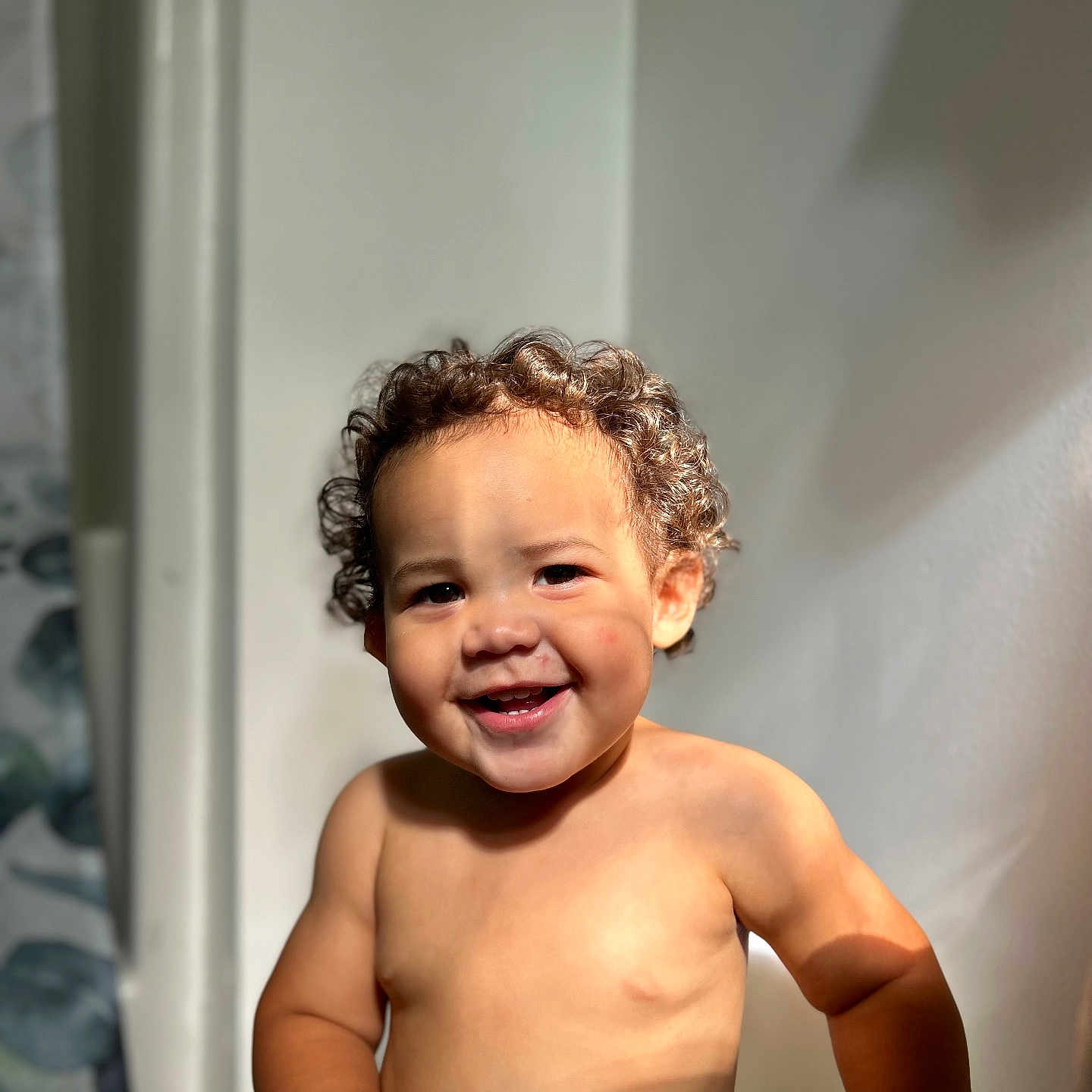 Waylen joined the competition — help win amazing prizes! baby, babylaughing, back, blonde, bodypart, clothing, dress, face, finger, hair, hand, happy, head, laughing, mouth, person, photography, portrait, smile, teeth