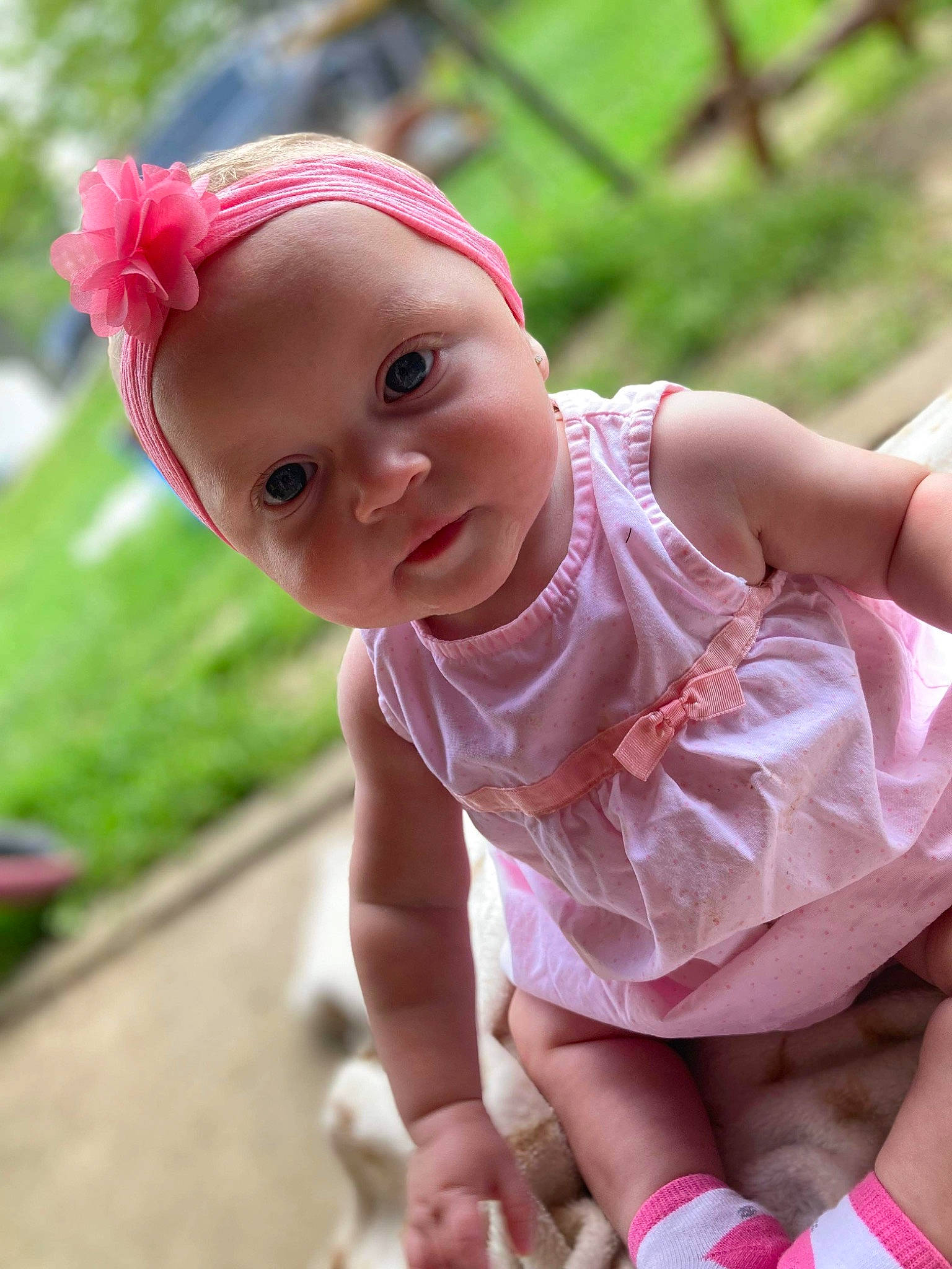 Ariella joined the competition — help win amazing prizes! baby, baby_toddler_clothing, cap, child, dress, fun, grass, happy, hat, leisure, lip, magenta, nose, person, pink, play, recreation, skin, smile, sun_hat