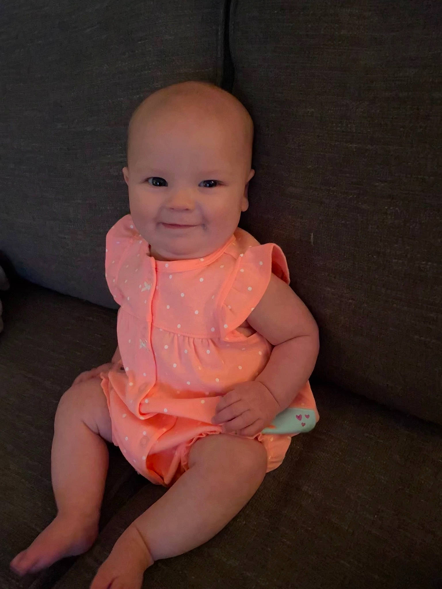 Madelyn joined the competition — help win amazing prizes! arm, baby, baby_toddler_clothing, cheek, chin, dress, eye, finger, flooring, happy, joint, joy, knee, leg, lip, nose, person, pink, skin, sleeve