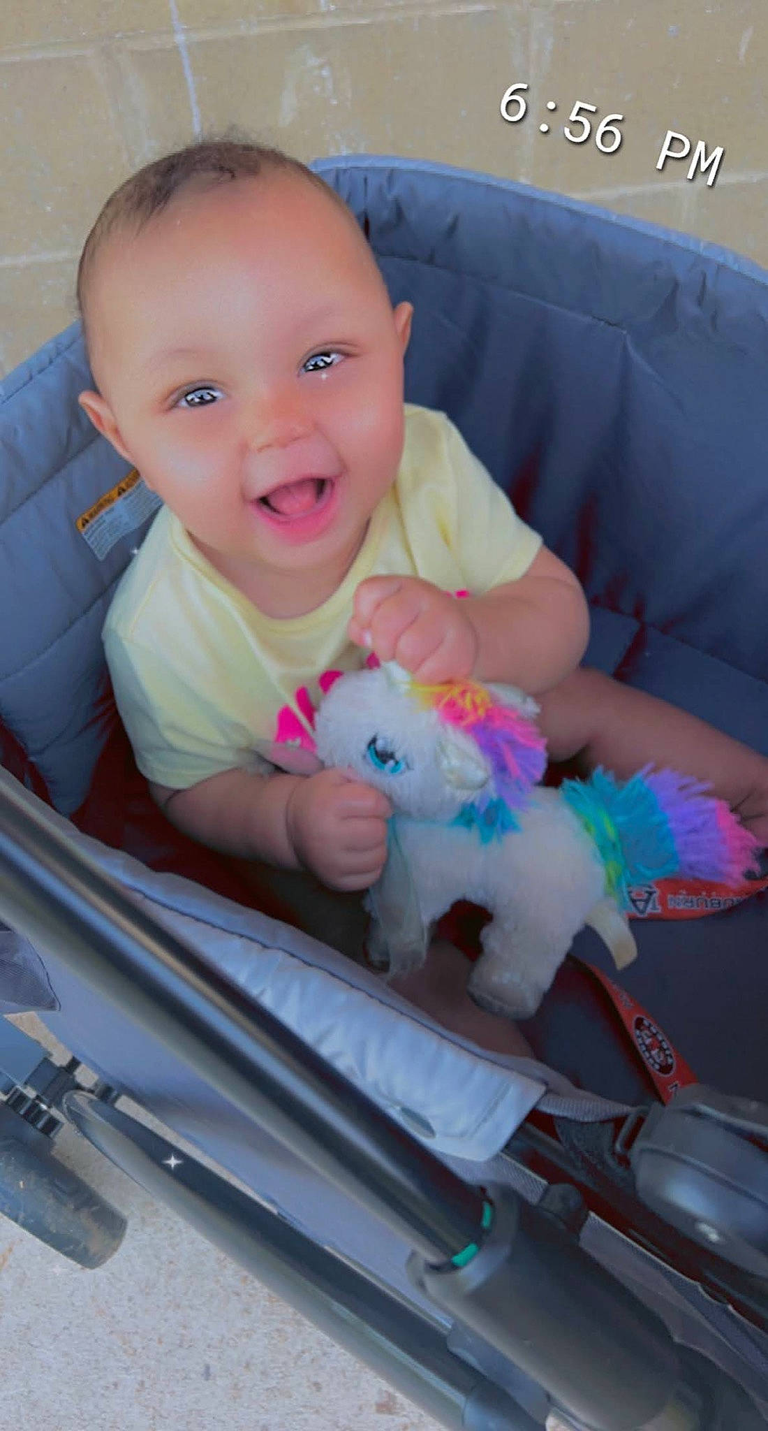 Kahlani is registered to the contest to win money with this photo: baby, baby_playing_with_toys, baby_safety, baby_toddler_clothing, cheek, child, comfort, finger, happy, human_body, infant_bed, leg, person, pink, skin, smile, snapshot, toddler, toy, vertebrate