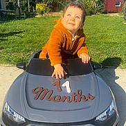 Liam participe au concours pour gagner de l'argent avec cette photo : baby, child, toy_car, audi, outdoor, grass, sunny, hoodie, blue_eyes, curly_hair, months, celebration, greenery, daylight, playful, portrait, vehicle, cute, smiling, garden