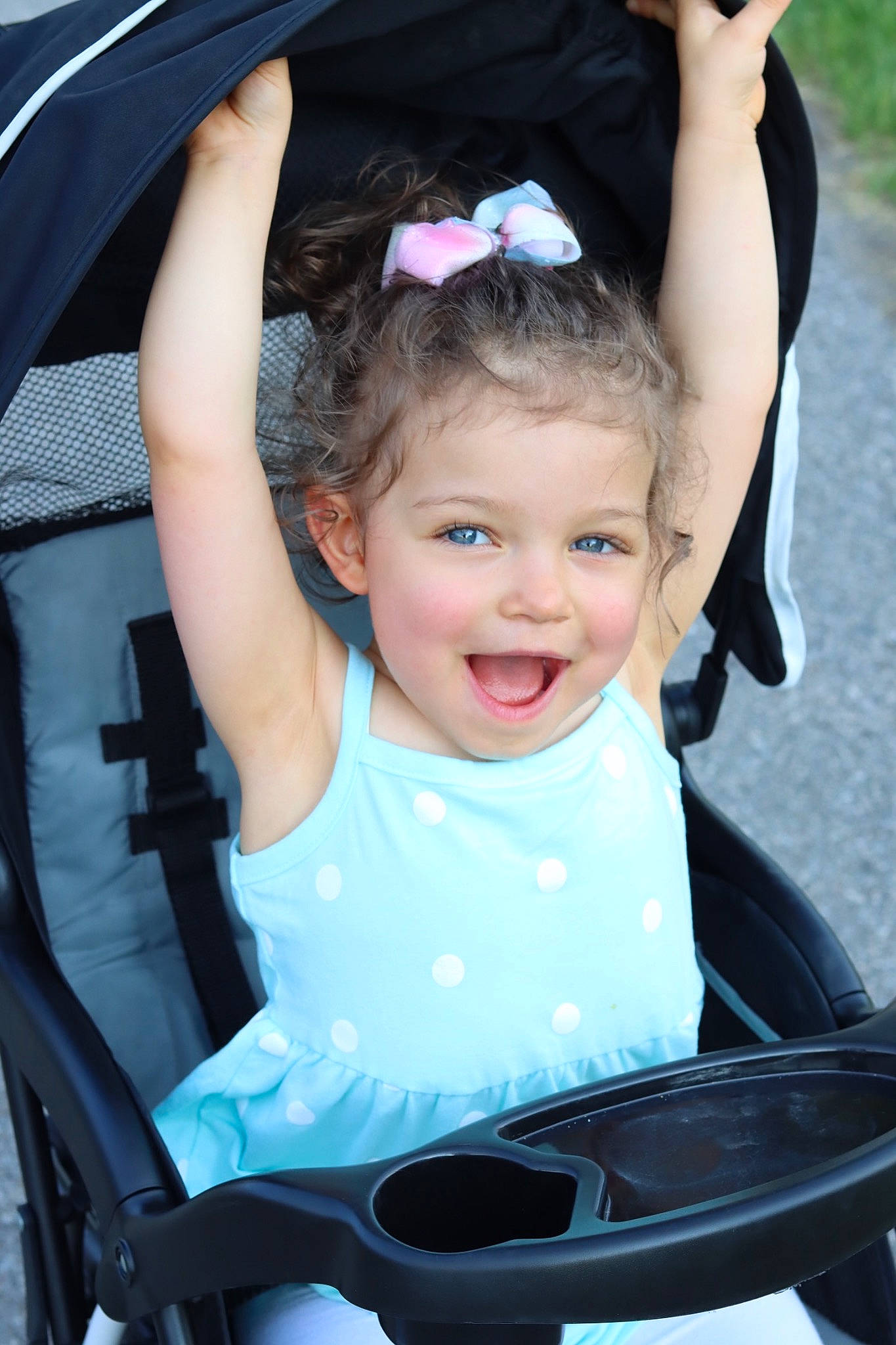 Anastasia is registered to the contest to win money with this photo: auto_part, baby_carriage, baby_products, black, blue, chair, child, electric_blue, eyelash, eyewear, fashion_accessory, flash_photography, fun, happy, leisure, person, product, sitting, smile, toddler