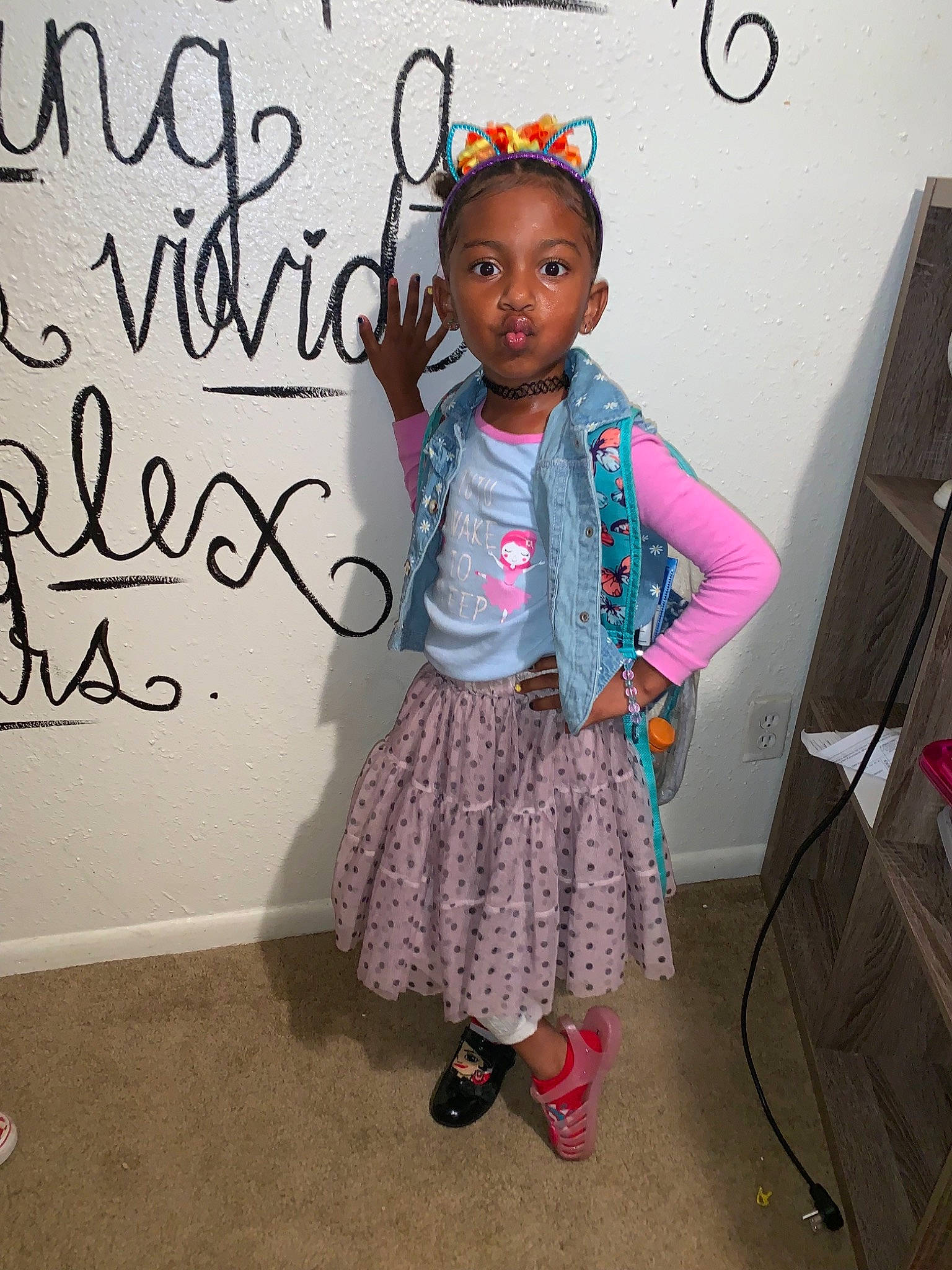 Koko joined the competition — help win amazing prizes! baby_toddler_clothing, child, clothing, costume, pattern, person, pink, room, shoe, textile, toddler