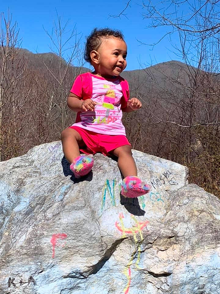 Kali joined the competition — help win amazing prizes! baby_toddler_clothing, bedrock, boot, eye, face, fun, happy, head, landscape, leg, leisure, mountain, people_in_nature, person, recreation, shorts, sky, sneakers, toddler, tree