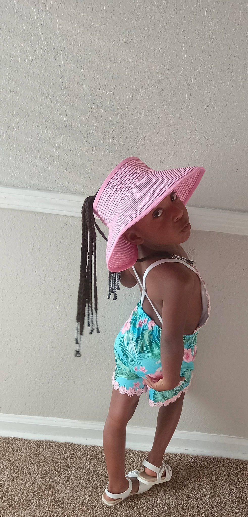 Trenity joined the competition — help win amazing prizes! baby_toddler_clothing, cap, dress, elbow, electric_blue, foot, happy, hat, headwear, human_leg, joint, knee, leg, magenta, pattern, person, pink, sleeve, sun_hat, thigh