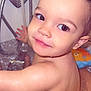 toddler, child, bath, water, skin, face, eyes, smile, toy, bathroom, cute, wet, head, arm, hand, playful, young, person, closeup, indoors