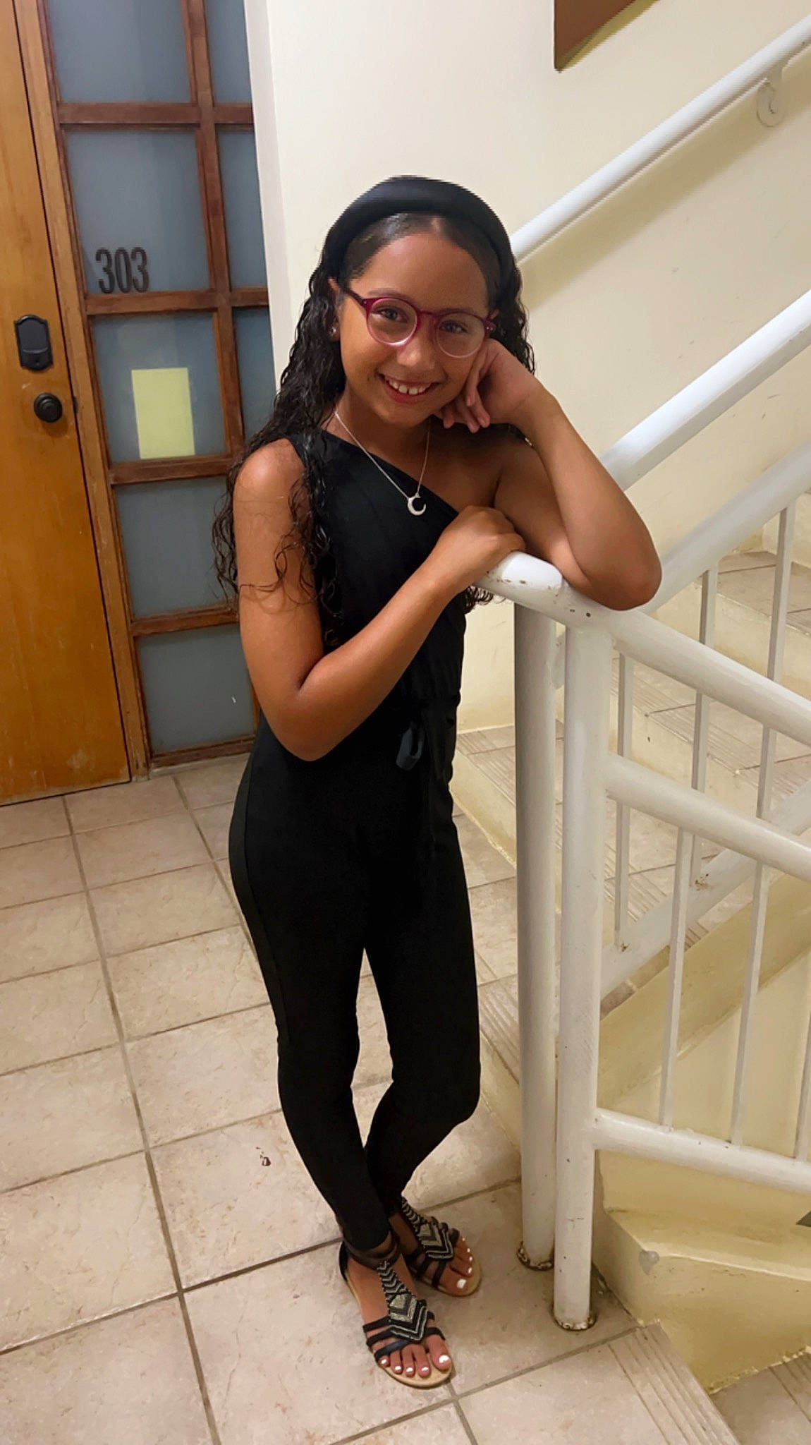 Gianna Soto joined the competition — help win amazing prizes! abdomen, black_hair, chest, door, elbow, eyewear, fashion_design, flash_photography, flooring, happy, human_leg, joy, knee, leg, person, sleeve, smile, sportswear, stairs, thigh