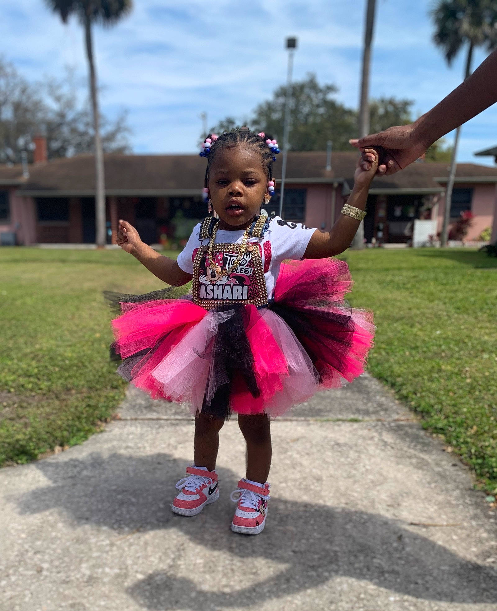 Ashari joined the competition — help win amazing prizes! child, cloud, event, face, footwear, fun, grass, happy, leaf, leisure, magenta, person, pink, plant, recreation, shoe, sky, sneakers, street_fashion, toddler