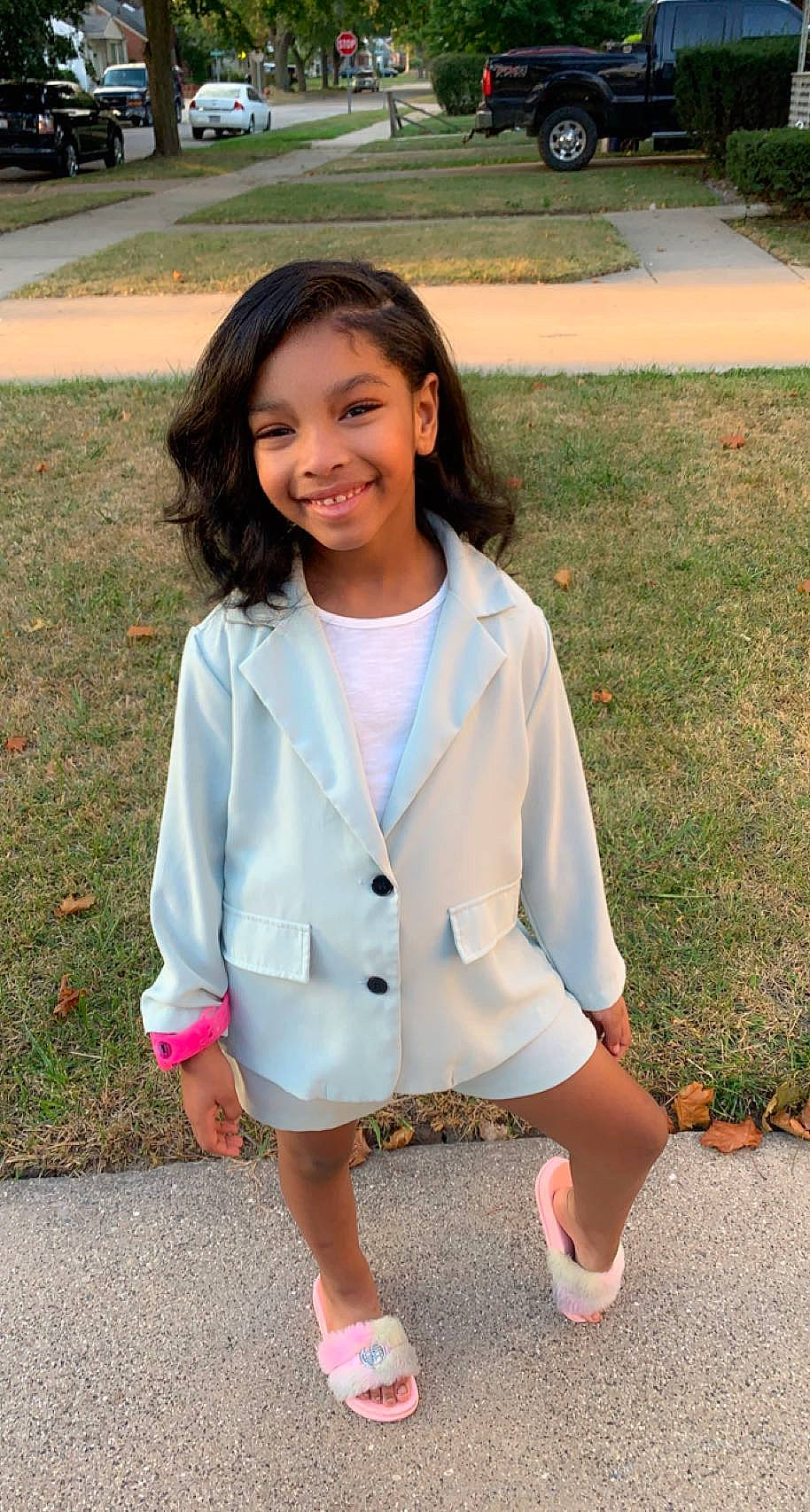 Kennedi joined the competition — help win amazing prizes! bangs, blond, brown_hair, child, fashion_accessory, formal_wear, fun, grass, happy, head, jewellery, joy, knee, pattern, person, pink, plant, recreation, sleeve, smile