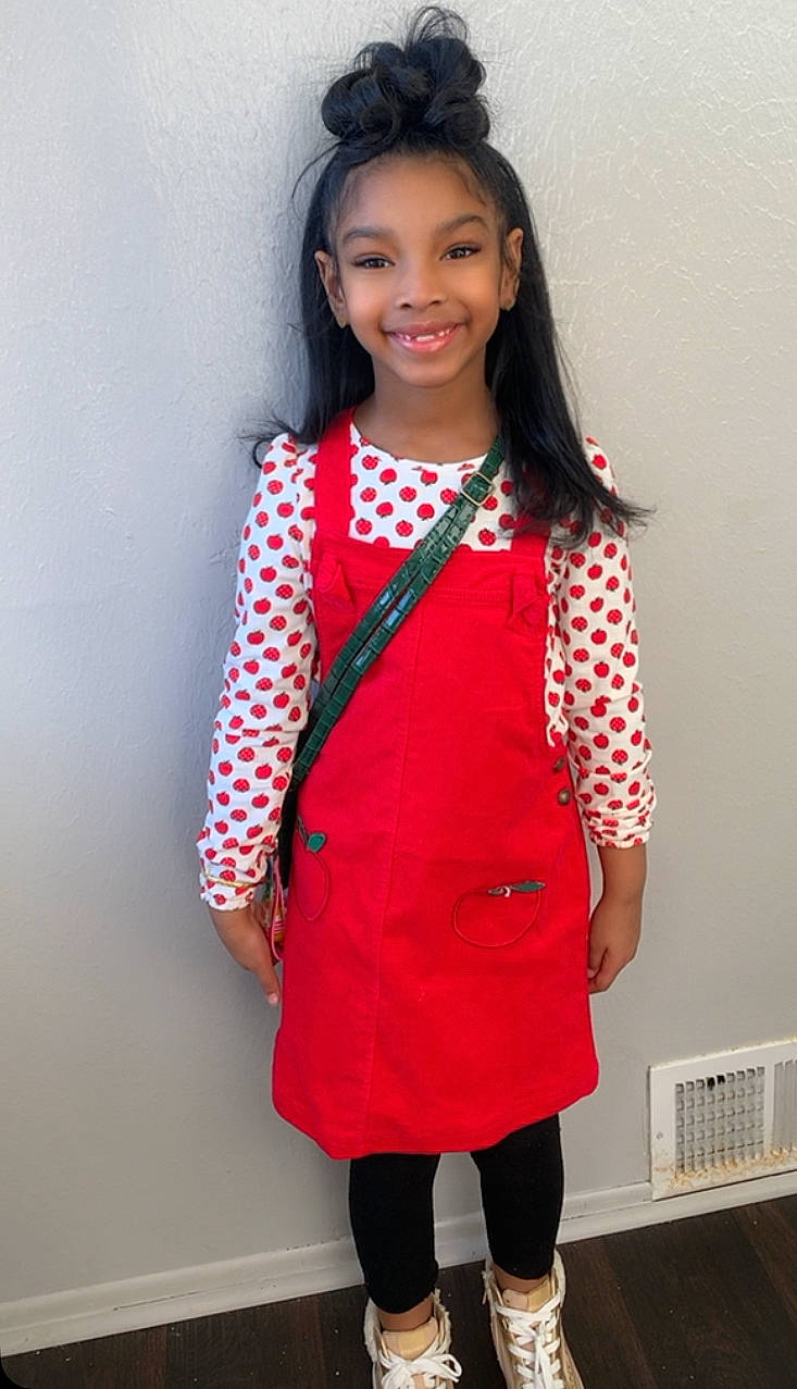 Kennedi joined the competition — help win amazing prizes! arm, baby_toddler_clothing, child, clothing, collar, day_dress, dress, electric_blue, fashion_design, happy, joy, magenta, neck, one_piece_garment, pattern, person, plaid, shoulder, sleeve, smile