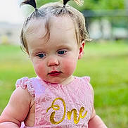 Brayleigh joined the competition — help win amazing prizes! baby, child, girl, pigtails, pink_dress, lace, outdoor, grass, portrait, blue_eyes, cute, infant, young_child, one_year_old, summer, nature, soft_light, closeup, person, fashion