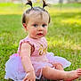 toddler, child, grass, outdoor, pink_dress, tutu, blue_eyes, ponytails, sitting, cute, rosy_cheeks, summer, nature, portrait, baby, soft_light, innocent, young_child, playful, curious