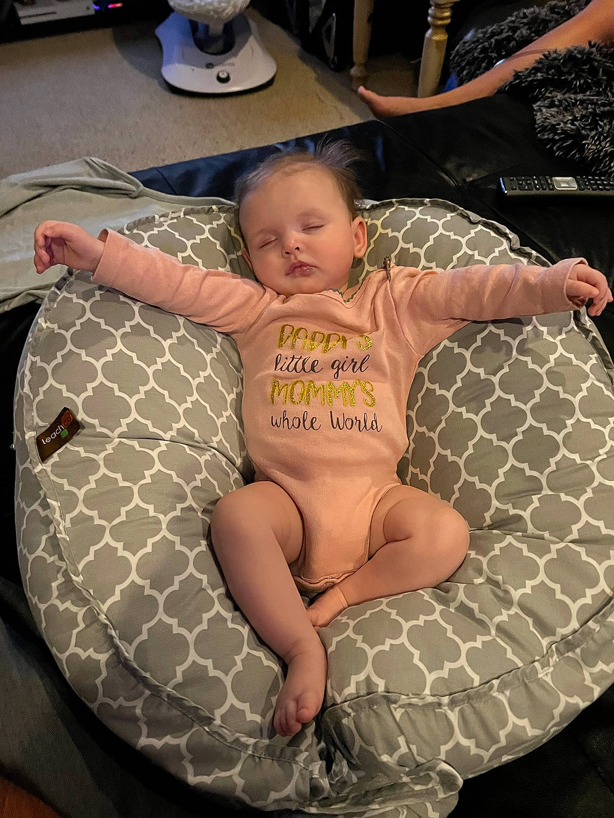 Adelyn joined the competition — help win amazing prizes! abdomen, arm, baby, barechested, barefoot, chair, chest, comfort, diaper, event, flooring, foot, human_leg, lap, leisure, pattern, person, sitting, thigh, toddler