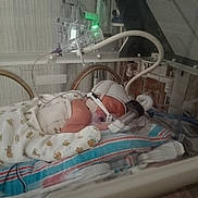 Lyrah joined the competition — help win amazing prizes! baby, newborn, incubator, hospital, medical_device, ventilator, tubing, blanket, swaddle, hat, monitoring, iv_drip, nicu, crib, healthcare, sleeping, face_mask, medical_equipment, pillow, hospital_bed