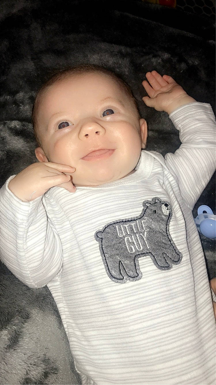 Drake joined the competition — help win amazing prizes! baby, baby_toddler_clothing, cheek, child, cool, finger, flash_photography, gesture, hand, happy, iris, lip, mammal, mouth, nose, person, skin, sleeve, smile, standing