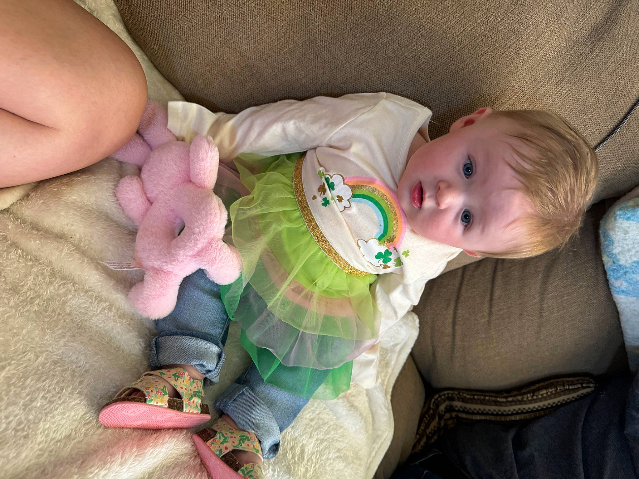 Oaklynn is registered to the contest to win money with this photo: baby, baby_products, baby_toddler_clothing, baby_toys, cheek, child, comfort, finger, iris, linens, nail, person, room, sitting, skin, stuffed_toy, surprise, textile, thumb, toddler