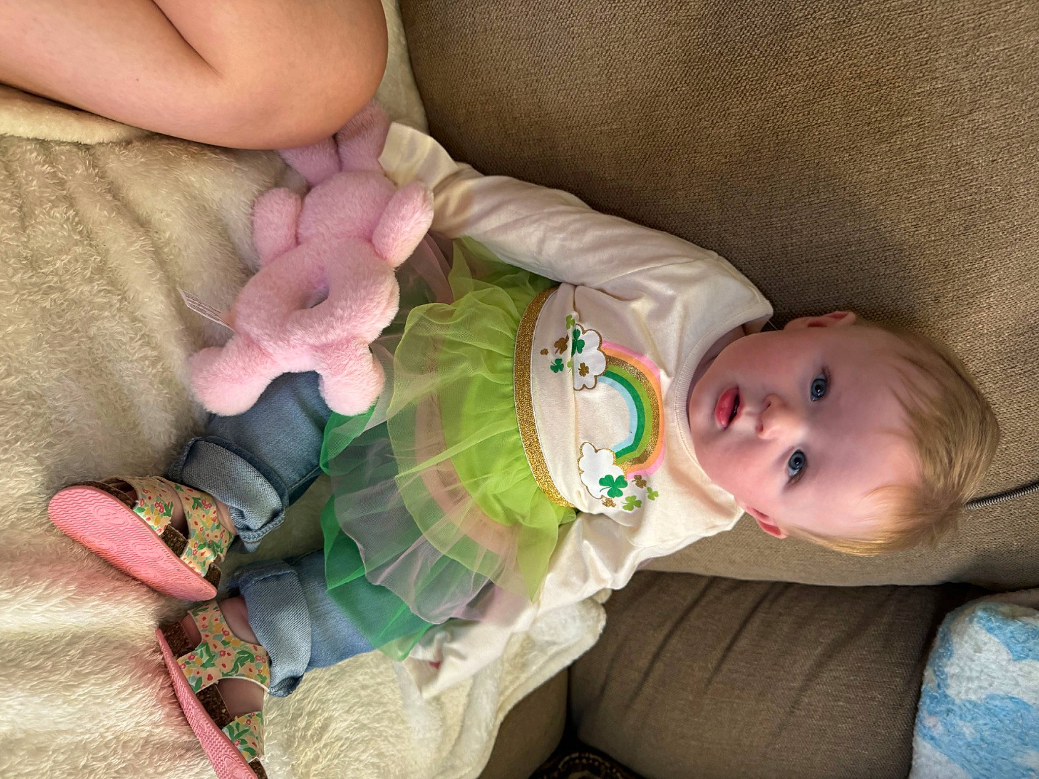 Oaklynn joined the competition — help win amazing prizes! baby, baby_products, baby_toddler_clothing, cheek, child, comfort, finger, hand, human_body, iris, leg, nail, person, petal, sitting, skin, stuffed_toy, textile, toddler, toy