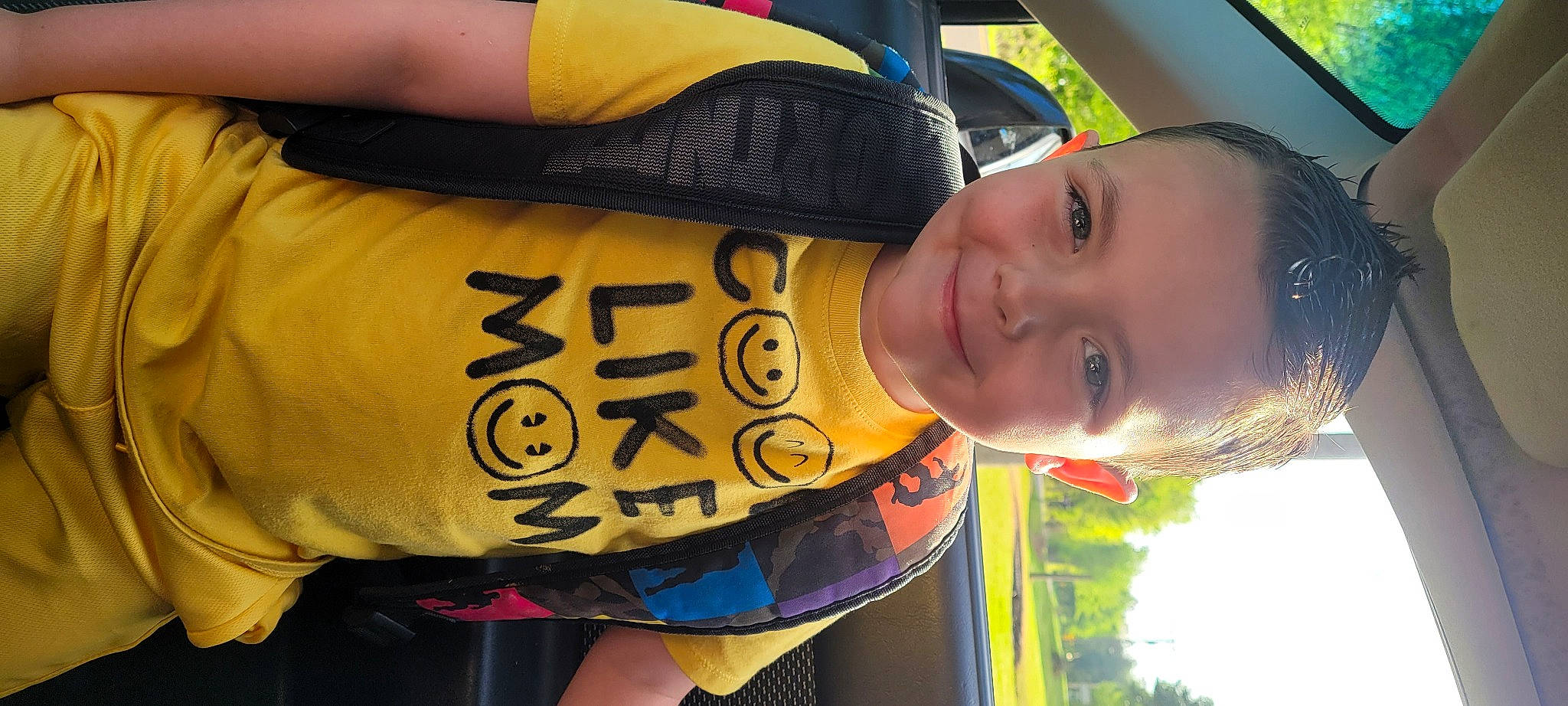 Ryder is registered to the contest to win money with this photo: child, chin, cool, fashion_accessory, fun, happy, joy, leisure, person, recreation, skin, sky, sleeve, smile, toddler, travel, tree, vacation, yellow