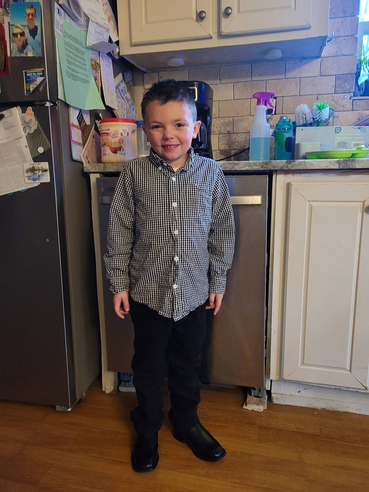 Ryder joined the competition — help win amazing prizes! cabinetry, countertop, electric_blue, eyewear, fashion_design, flooring, formal_wear, fun, hardwood, home_appliance, joy, kitchen, kitchen_appliance, pattern, person, room, sleeve, smile, t_shirt, toddler