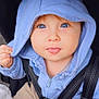 baby, baby_boy, blue_eyes, casual, child, close_up, clothing, cute, expression, face, harness, hoodie, infant, outdoor, person, playful, portrait, soft_lighting, stroller, tongue_out