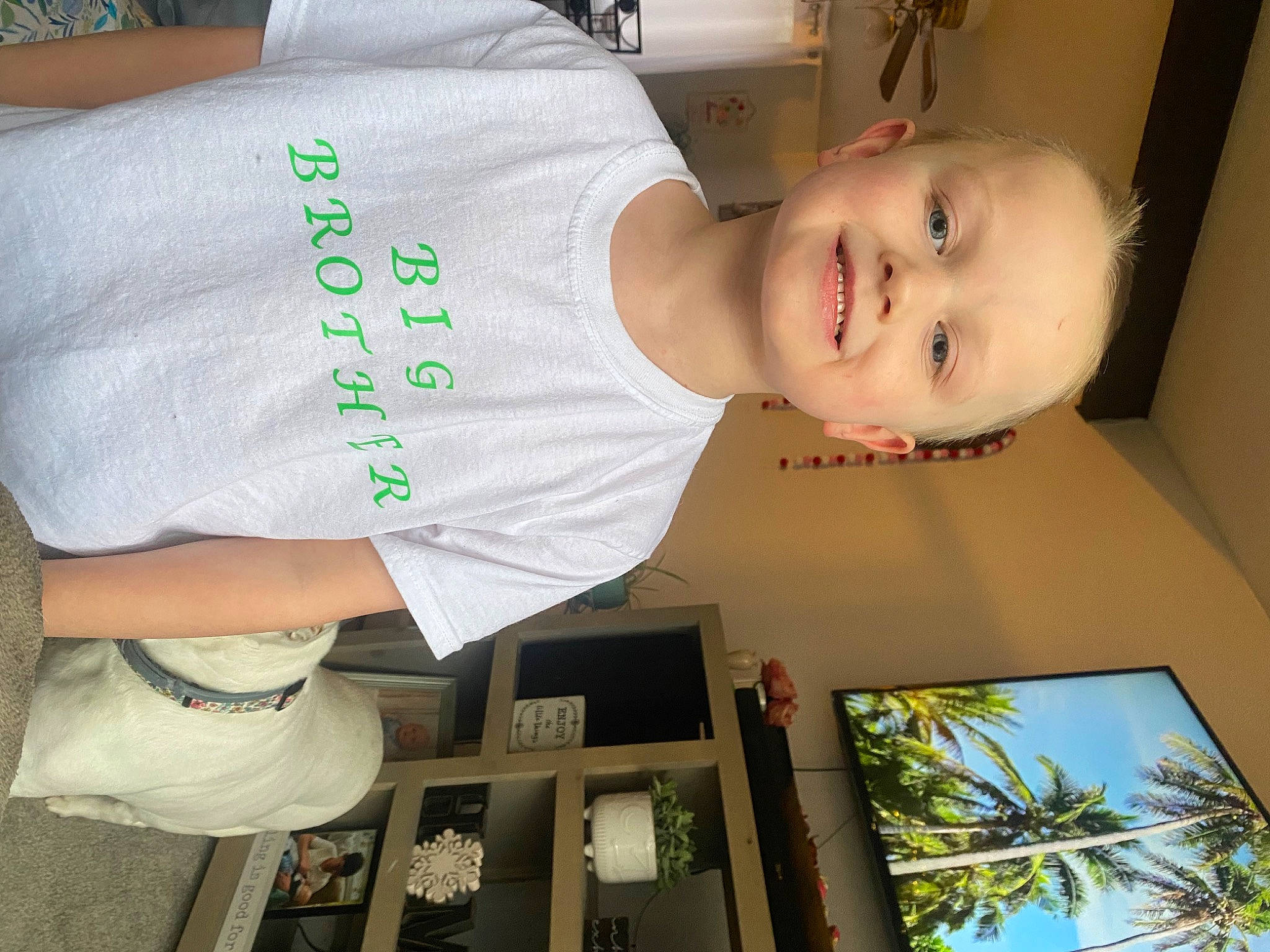 Mason joined the competition — help win amazing prizes! baby, baby_toddler_clothing, chest, child, elbow, happy, hat, joy, person, picture_frame, plant, rectangle, room, sleeve, smile, t_shirt, toddler, tree, white, wood