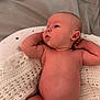 Bear joined the competition — help win amazing prizes! baby, infant, blanket, knitted, diaper, skin, face, head, arms, relaxed, lying_down, soft, cute, newborn, indoors, person, chubby, peaceful, portrait, resting