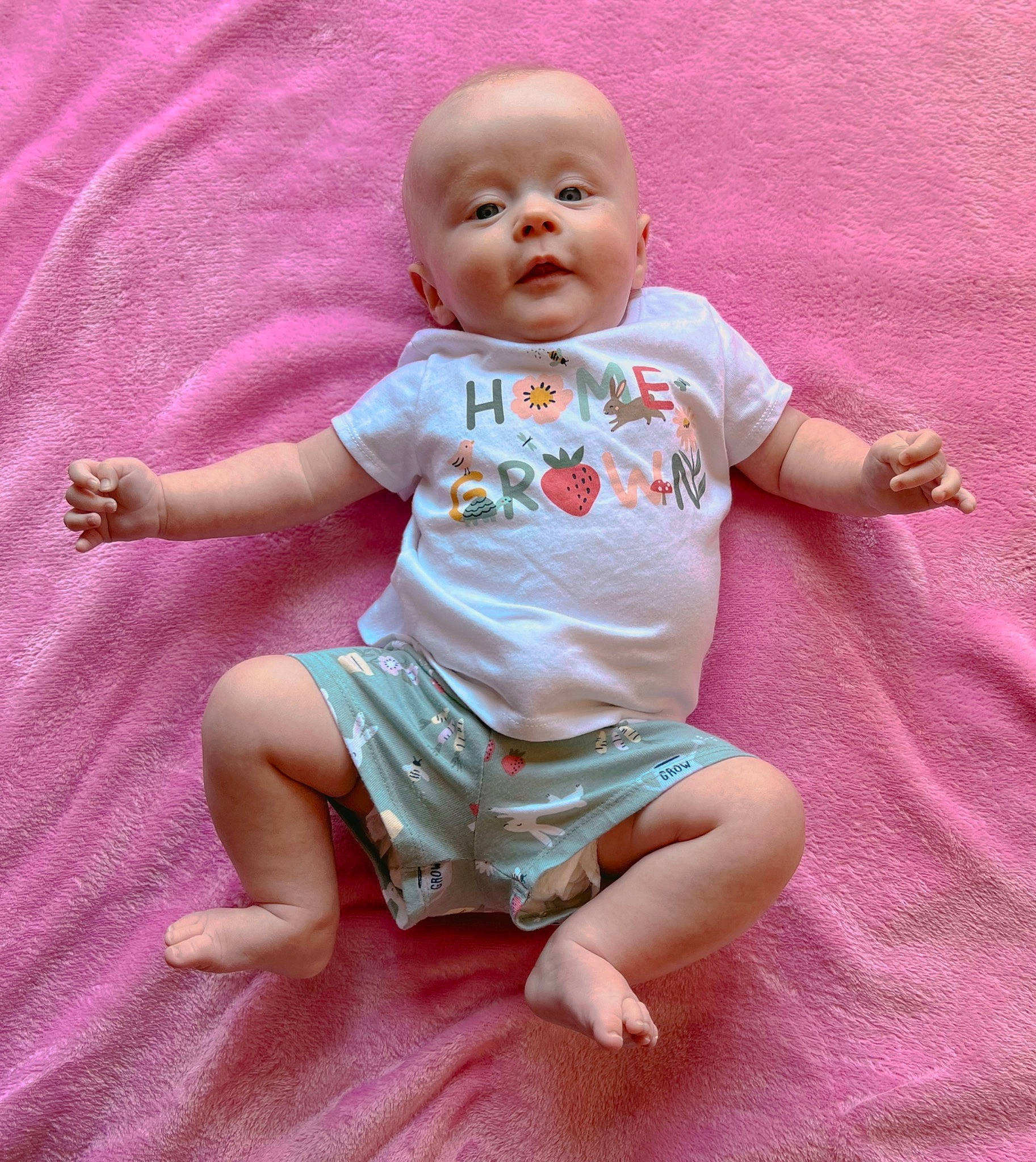 Blair joined the competition — help win amazing prizes! baby, baby_toddler_clothing, barefoot, beauty, cheek, child, comfort, face, finger, foot, happy, human_leg, magenta, pattern, person, pink, sitting, skin, sleeve, t_shirt