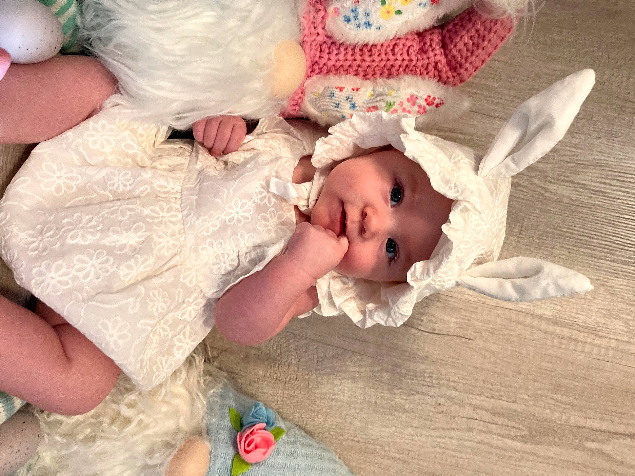 Kenleigh joined the competition — help win amazing prizes! baby, baby_products, baby_toddler_clothing, cheek, child, doll, dress, ear, eye, fashion_accessory, fawn, fur, hair_accessory, happy, head, headwear, iris, person, pink, toddler
